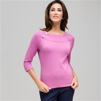3/4 Sleeve Boat Neck Knit x0014, Lavender, large