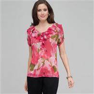 Ruffle Front Blouse. x0047, Pink Gem Combo, medium