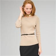 Belted Ribbed Boat Neck Sweater x0028, New Rattan, medium
