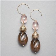 Brown and Pink Drop Earrings x0064, Gold, medium