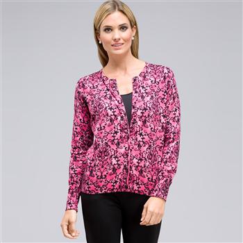 Button Front Crew Neck Cardigan x0017, Begonia Multi, large