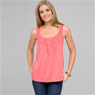 Scoop Neck Tank With Embroidery x0011, fiesta coral, medium
