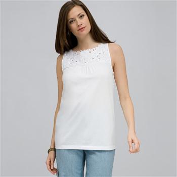 Embroidered Boat Neck Top. x0037, White, large