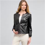 Leather Top Front Studded Jacket x0093, Black, medium