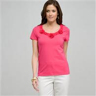 Flower Embellishment Tee x0024, Hot Pink, medium