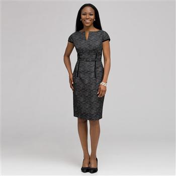 Dart Dress With Velvet Trim x0019, Black & White, large