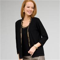 3/4 Sleeve beaded cardigan x0052, Black, medium