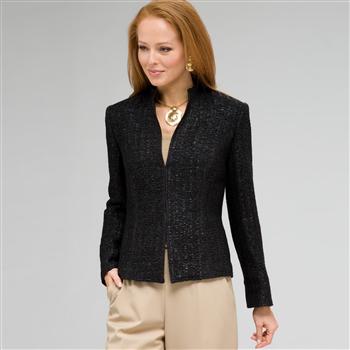Textured Zip Front Jacket x0018, Black, large