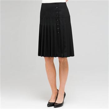 Side Button Pleated Skirt x0076, Black, large
