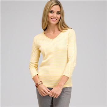 3/4 Sleeve V-Neck Top x0021, Butter Multi, large