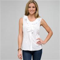Sleeveless Ruffle Front Blouse x0093, White, medium