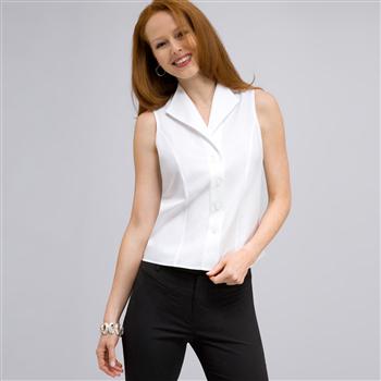 No-Iron Platinum Easy Care Sleeveless Fitted Shirt x0051, White, large