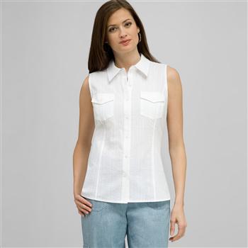 Sleeveless Button Down Blouse. x0041, White, large