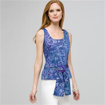 Paisley Sleeveless Shirt With Tie Front. x0077, Spring Violet Combo, large