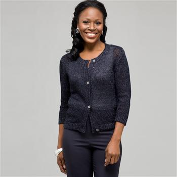 3/4 Sleeve Button Front Cardigan x0019, Ink & Silver, large