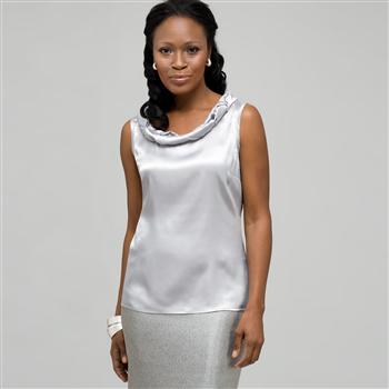 Sleeveless Twist Neck Blouse x0055, Light Grey, large