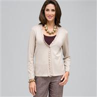 Long Sleeve Ruffle Front Trim Cardigan x0014, Fawn Heather, medium