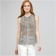 Sleeveless Pleated Top. x0018, White & Black, medium