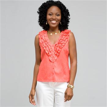 Ruffle Sleeveless Shirt x0017, Coral Sun, large