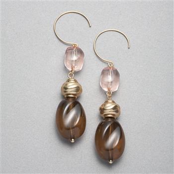 Brown and Pink Drop Earrings x0038, Gold, large