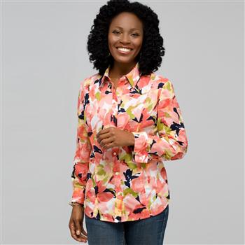 Floral Long Sleeve Roll Up Shirt x0059, Multi, large