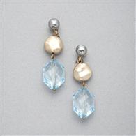 Blue and Gold Clip On Earring x0062, Blue, medium