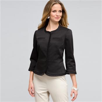 Ruffle Trim Jacket x0065, Black, large