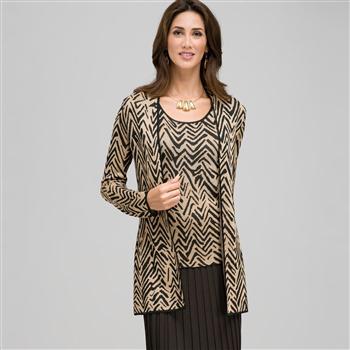 Zig-Zag Patterned Cardigan x0028, Laurel/ Chino, large