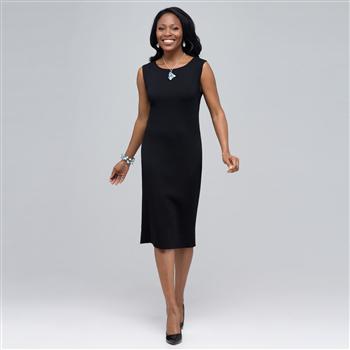 Boat Neck Sleeveless Sheath Dress. x0013, Black, large