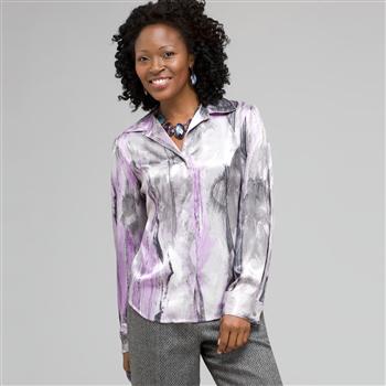 Long Sleeve Covered Placket Blouse x0028, Multi, large