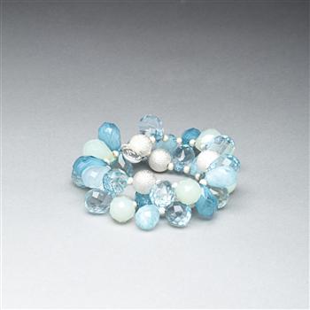 Green and Blue Stretch Bracelet x0066, Silver, large