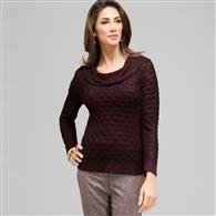 3/4 Sleeve Novelty Pointelle Cowl Neck x0056, Black Multi, medium