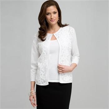 Crew Neck Cardigan x0092, White, large