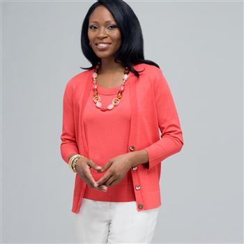Ribbed Cardigan. x0011, New Coral, large