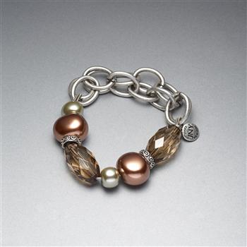 Green and Brown Beaded Frontal Collar Bracelet x0018, Silver Ox, large