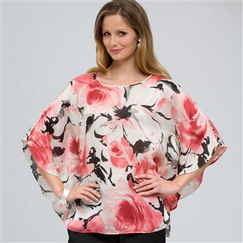 Floral Poncho Blouse x0014, meadow rose combo, large