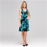 Island Floral Cowl Neck Dress x0031, Aqua Multi, medium