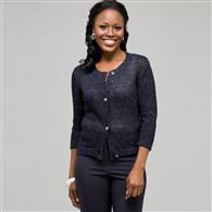 3/4 Sleeve Button Front Cardigan x0019, Ink & Silver, medium