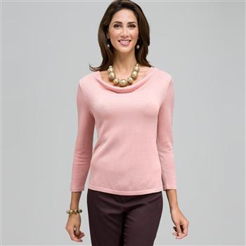 3/4 Sleeve Solid Drape Neck Sweater x0011, Carnation, large