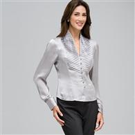 Pleated Bib Long Sleeve Shirt x0055, Silver Grey, medium