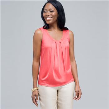 Sleeveless Pleated Top. x0058, New Coral, large
