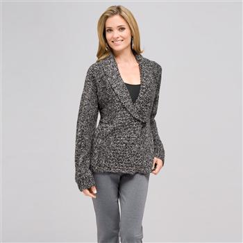 Long Sleeve Dolman Wrap Cardigan x0021, Black & Sugar, large
