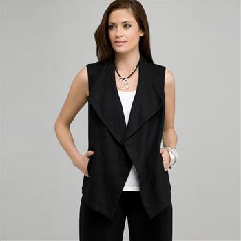 Linen Vest x0019, Black, large