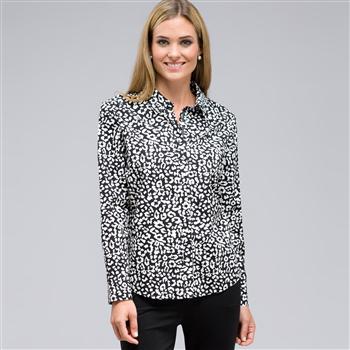 Long Sleeve Classic Button Front Shirt x0047, Black & Sugar, large