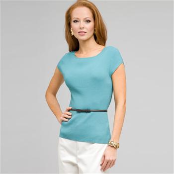 Boat Neck Knit with Belt x0031, Surf, large