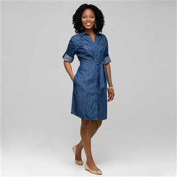 Belted Shirt Dress x0084, Dark Stone, large