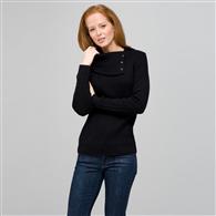 Long Sleeve Button Out Turtle Neck x0051, Black, medium