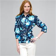 3/4 Button Down Top with Tie Front x0027, Surf Spray & Navy, medium