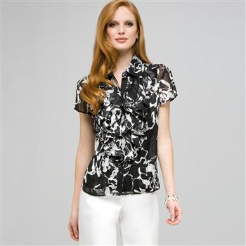 Ruffle Cascade Blouse. x0067, Black & White, large
