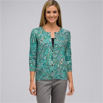 3/4 Sleeve Crew Neck Cardigan x0025, Multi, large